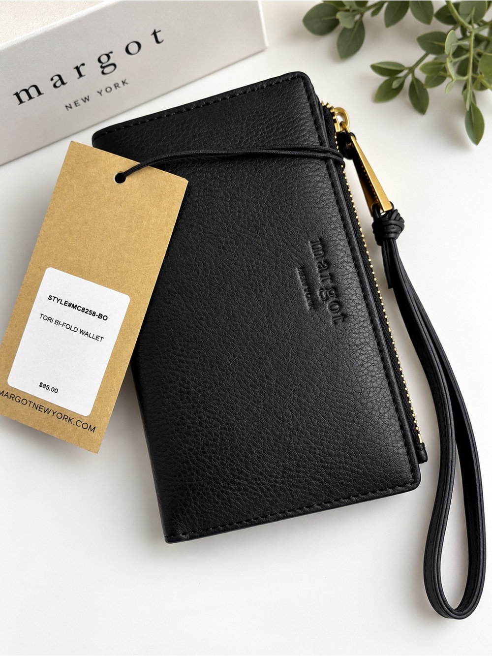 margot Black Tori Bi-Fold Card & Key Holder with Wrist Strap